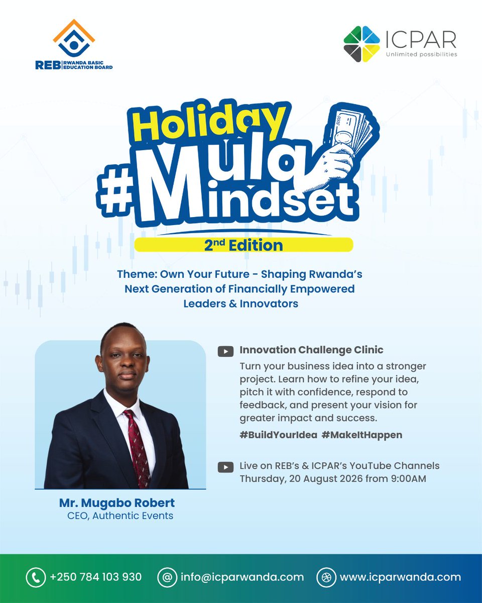 I_CPAR's tweet photo. #HolidayMuLaMindset
You have the idea.
But can you SELL it?
Can you make people believe in it?
Can you make it stand out from everyone else's?
@mugabo_robert, CEO of @authentic_ev, is coming to show you how to take your business idea and pitch it like you mean it.
With only the TOP 3 business ideas getting awarded, every tip counts.
Future Top 3... this session has your name on it!