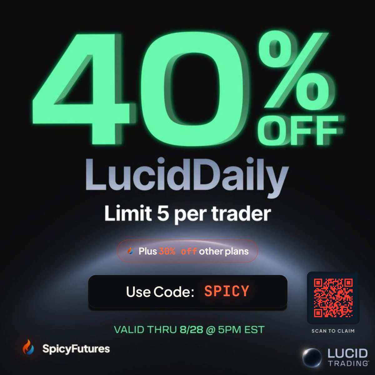 spicyfutures's tweet photo. 🔥 GIVEAWAY 🔥 Win a 50K LucidFlex funded account with @LucidTrading
✅ No DLL
✅ No buffer
✅ No consistency rule in funded
To enter:
Follow @spicyfutures  + @phattrades 
Like + repost
Comment your #1 ES or NQ setup 👇

Code SPICY. Winner picked from replies. https://t.co/5BPa4koQ6r