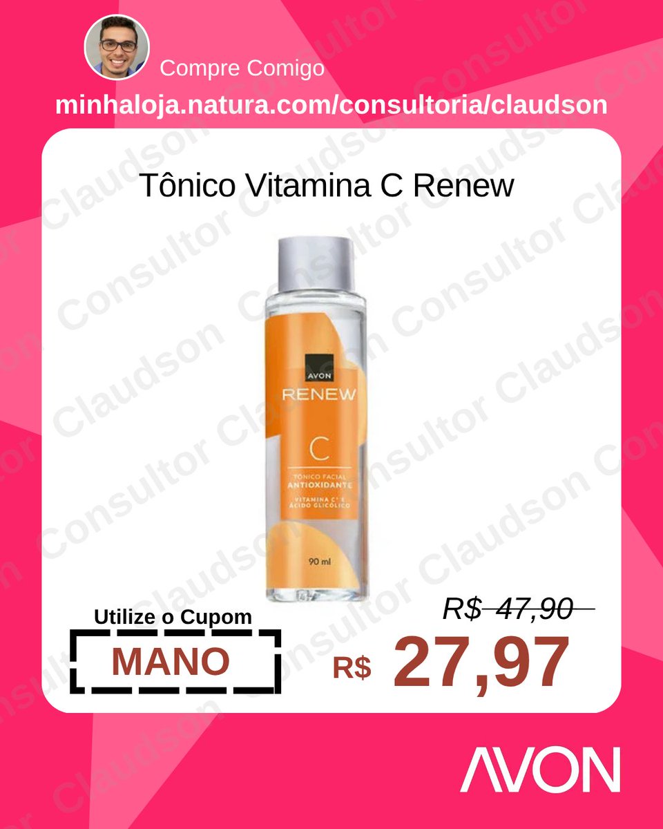 CSPerfumaria's tweet photo. 🌟Tônico Renew Vitamina C Avon 😍

👉🏻 Para Comprar Acesse: https://t.co/p2TpBpPylR
✅ UTILIZE O CUPOM: MANO

👉🏻Pelo Site e Aplicativo Natura Aplique o Consultor: Claudson
✅ UTILIZE O CUPOM: TODODIA1

#cupomavon #cuponsavon #avon #renew #renewavon https://t.co/tIHCYsWU3C