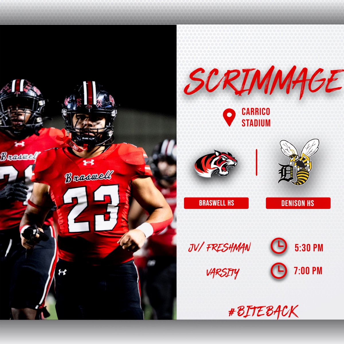 BengalLifestyle's tweet photo. 🚨 TOMORROW NIGHT — AUGUST 20TH 🚨

Bengal Nation, come get your first look at us before the real thing starts! 😤🐅

🏈 BRASWELL vs. DENISON
📍 Carrico Stadium
⏰ Freshman/JV — 5:30 PM
🔥 Varsity — 7:00 PM

#BiteBack #BraswellFootball #BengalNation #ScrimmageDay https://t.co/BcHmdluGDV