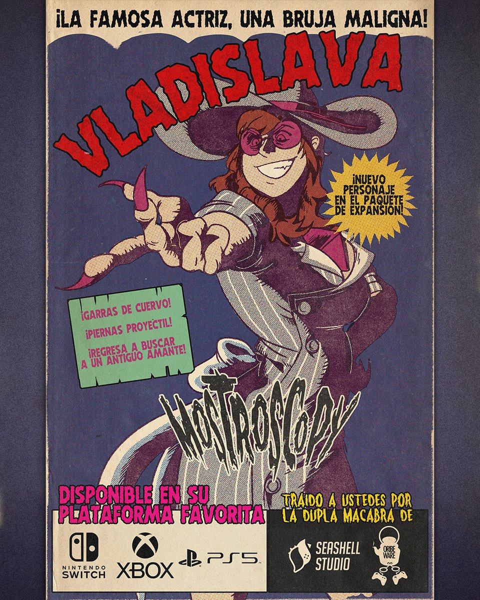 Seashell_Studio's tweet photo. 🎬 Lights, camera, action! Vladislava takes the stage.

A Slavic witch arrives in Mexico chasing two dreams: becoming an actress and finding her lost love.❤️‍🩹

Her audition is about to begin. Magic, crow claws &amp; projectile legs. 🐦‍⬛💥
#Mostroscopy #NintendoSwitch #PlayStation #Xbox https://t.co/0ssO70nwNy
