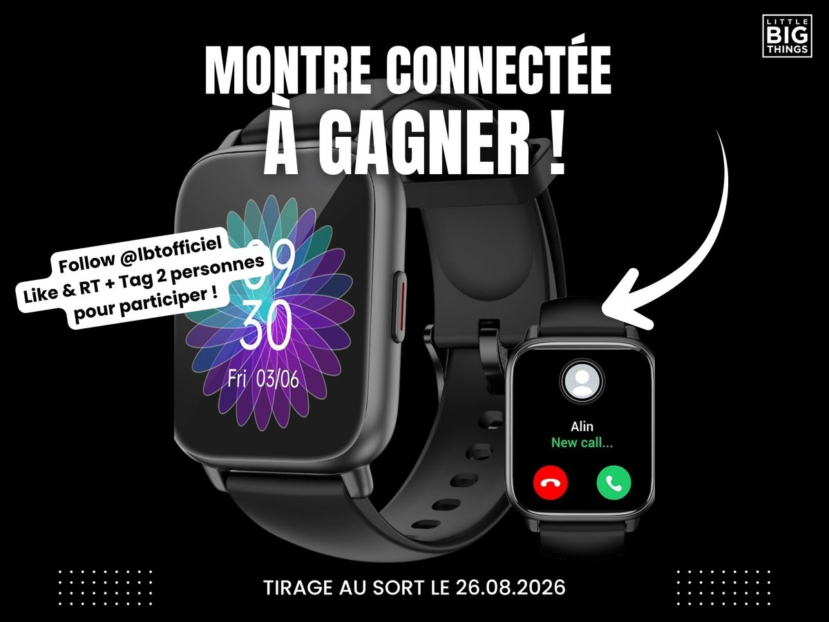 lbtofficiel's tweet photo. 🎁 CONCOURS 🎁

On vous fait gagner une montre connectée ⌚

Pour participer :

Follow @lbtofficiel
Like + RT
Tag 2 personnes

📅 Tirage au sort le 26 août.

Bonne chance ! 🍀 https://t.co/waJQ7OKGTa