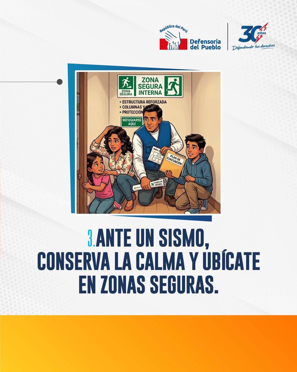 Defensoria_Peru's tweet photo. #Atención 📢 | Un sismo puede ocurrir en cualquier momento. Conocer estas recomendaciones puede marcar la diferencia entre el pánico y la seguridad.
👉 Comparte esta información con tu familia y vecinos: estar preparados nos protege a todos.
#DefensoríaDelPueblo
#TeDefiende
#Sismo
#PrevenciónAnteDesastres