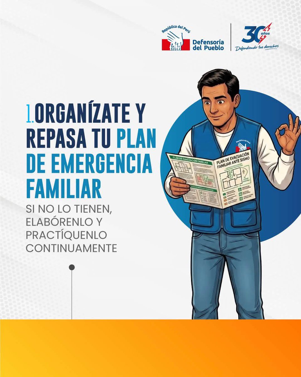 Defensoria_Peru's tweet photo. #Atención 📢 | Un sismo puede ocurrir en cualquier momento. Conocer estas recomendaciones puede marcar la diferencia entre el pánico y la seguridad.
👉 Comparte esta información con tu familia y vecinos: estar preparados nos protege a todos.
#DefensoríaDelPueblo
#TeDefiende
#Sismo
#PrevenciónAnteDesastres