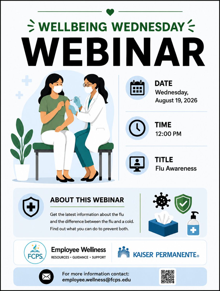 FCPSWellness's tweet photo. Join Wellness Wednesday Webinar. Click the link in our bio to register. #fcps #teacherandstaff #kasierpermanente #staffsupport #employeewellness https://t.co/54Jg461rsh
