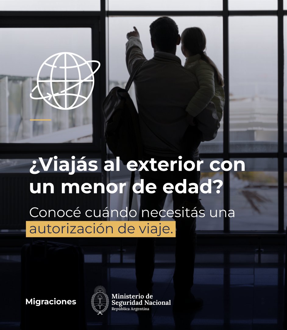 Migraciones_AR's tweet photo. Viajá seguro y sin contratiempos.
Si viajás con un menor, verificá su documentación y si necesitás una Autorización de Viaje.
​Deslizá para conocer cuándo la necesitás.
Gestionala en nuestras delegaciones, aeropuertos y pasos fronterizos. https://t.co/QdpznD81gg