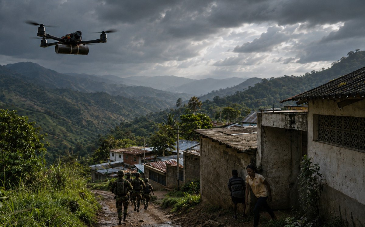 wvaldivia's tweet photo. El zumbido de un #dron ya obliga a soldados y campesinos a buscar refugio en #Colombia. Más de 30 municipios y 12 departamentos han sido atacados. La guerra cambió, pero el Estado aún no se adapta.

Mi nueva columna en @elpaiscali “Guerra de drones”.
Léala aquí:
https://t.co/3MjN0dSCmZ @elcolombiano @mindefensa @generaljmora @CSISAmericas @MFA_Ukraine @Southcom