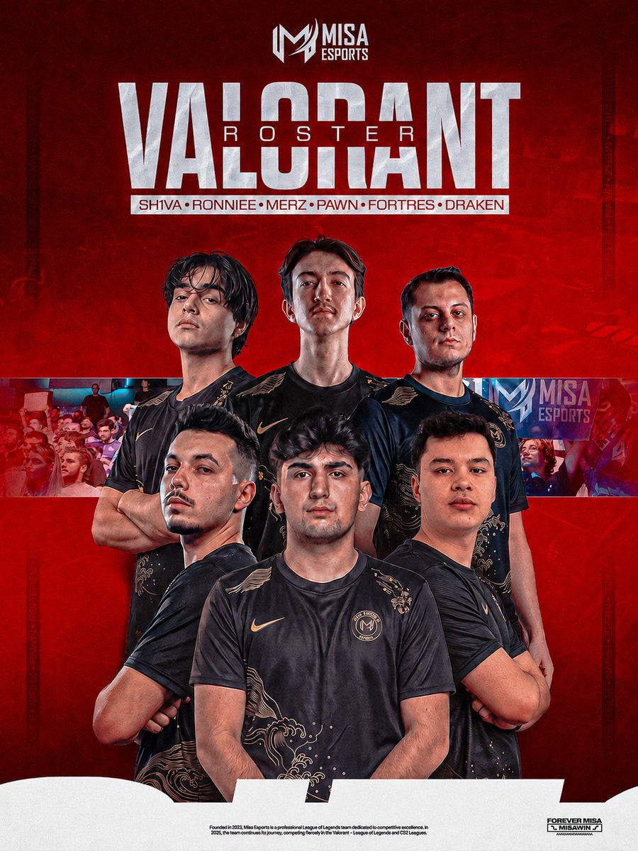 misaesports's tweet photo. Yeni bir dönem. Yeni hedefler. Aynı mücadele ruhu. 🔥

VALORANT sahnesinde mücadele edecek yeni kadromuz sizlerle!

🇹🇷 Arda “sh1va” Özkaya
🇹🇷 Melih “Ronniee” Doğan
🇹🇷 Emre “MERZ” Aktaş
🇹🇷 Ömer “pAwn1” Şenlik
🇹🇷 Yusuf “Fortres” Aydın
🇹🇷 Poyraz “riser” Kaya
🇹🇷 Baran “Draken” Elüstü (HC)

Genç ve dinamik kadromuza yeni sezonda başarılar diliyor, Misa Esports forması altında nice zaferlere imza atmalarını temenni ediyoruz. Yeni sezonda hedefimiz belli: birlikte mücadele etmek, gelişmek ve zirveye yürümek. 🔥