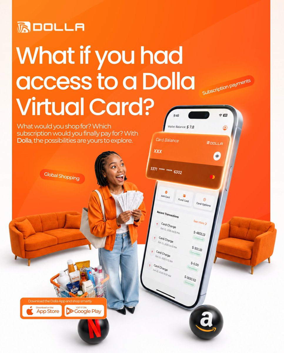 dolla_app's tweet photo. One card, plenty ways to spend. 

From subscriptions to shopping carts — Dolla understood the assignment. https://t.co/WNl7cQIXy8