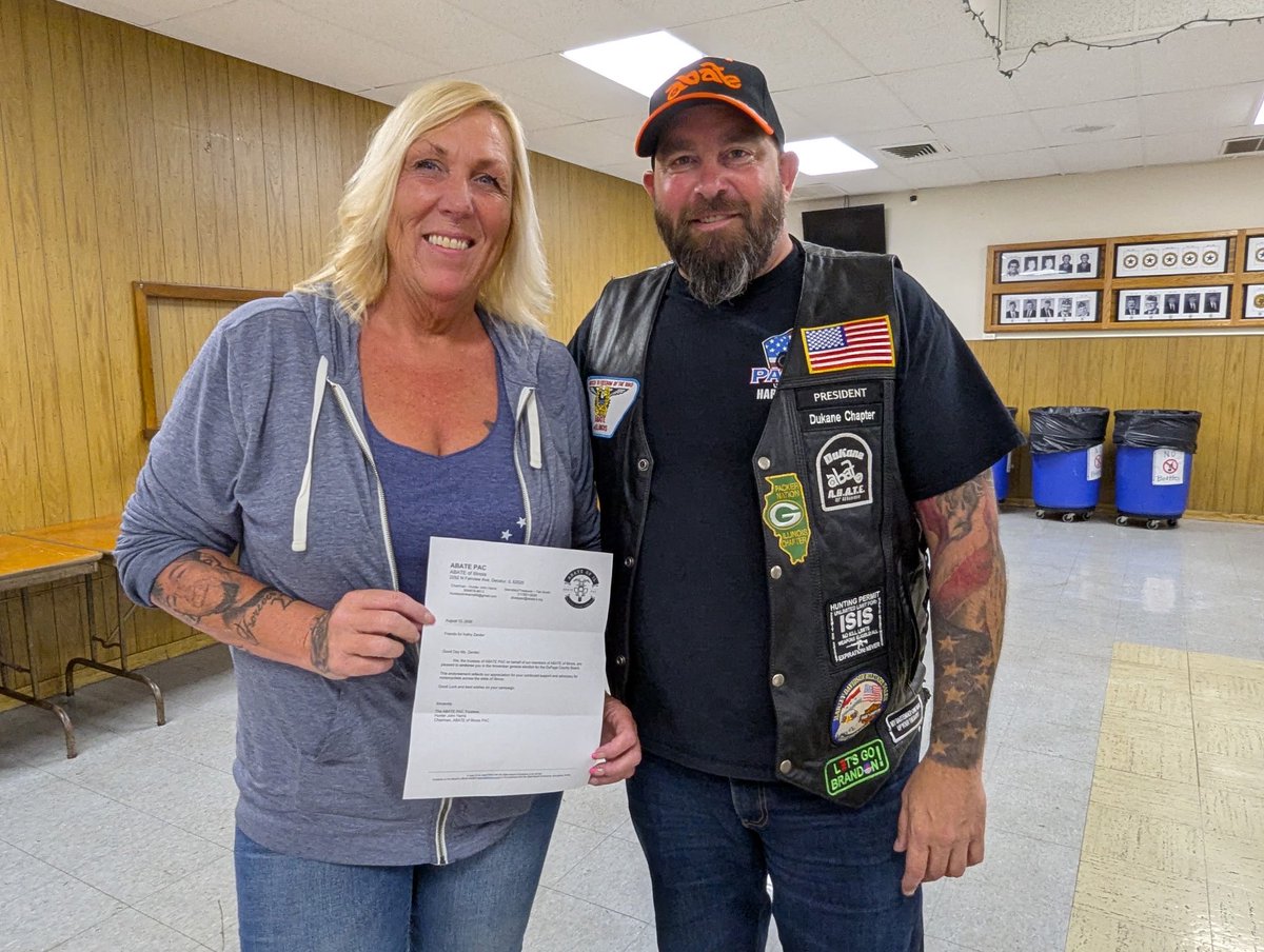 DuKaneABATE's tweet photo. Congratulations to @KathyZanderIL, candidate for DuPage County Board District 6, on earning the @ABATEofIllinois PAC endorsement! 

DuKane ABATE President &amp; ABATEPAC Trustee @c_hansen84 presented Kathy with her endorsement letter at last night’s meeting.

#twill #DuKaneABATE 🏍️🇺🇸 https://t.co/D3O7hMNuvP