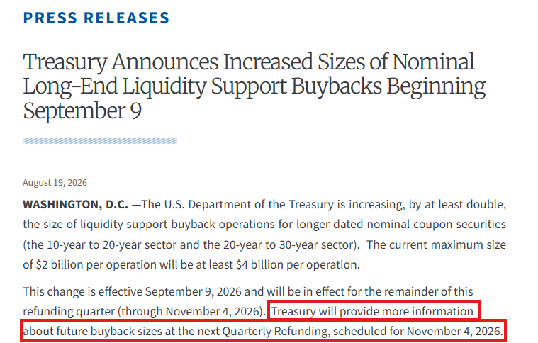 TKL_Adam's tweet photo. The most interesting part about today's US Treasury intervention is the way it was worded.

"Treasury will provide more information about future buyback sizes on November 4th."

This is just the beginning. https://t.co/WwOCdxoEnC