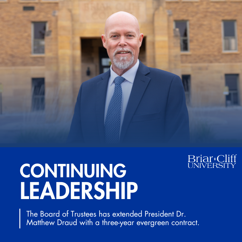 briar_cliff's tweet photo. Briar Cliff University’s Board of Trustees has extended President Matthew Draud’s leadership through an evergreen agreement.

Read the full release to learn more about the agreement and the progress Briar Cliff has made under Draud’s leadership. 👇
https://t.co/SWQ3x2BJYl https://t.co/RWAsipJrqg