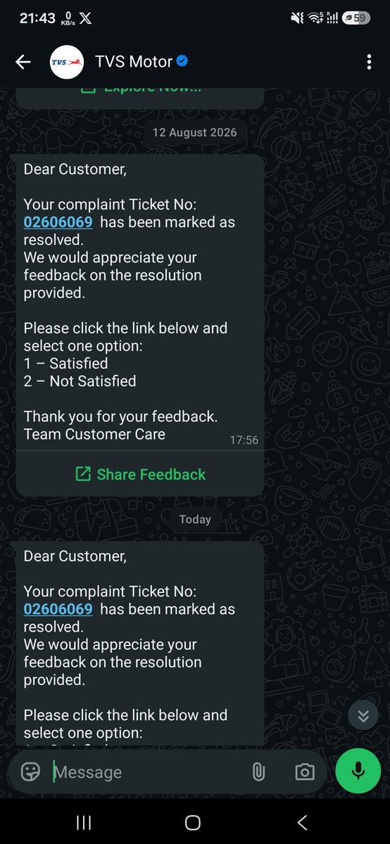 SMF44869477's tweet photo. @tvsmotorcompany @jagograhakjago @MORTHIndia @TVSMotos @tvsmotorcompany Any reason why your team is closing the same issue again and again without providing any resolution or update? https://t.co/iire7dlu5j