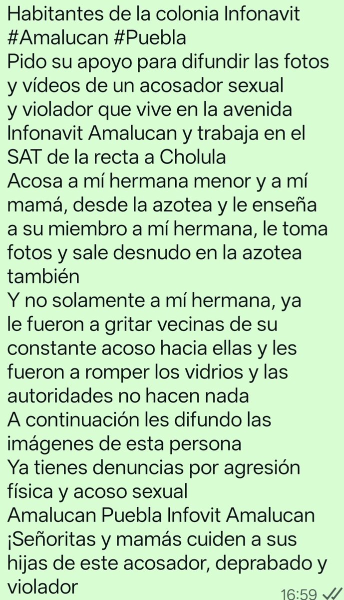 YelmoPlateado's tweet photo. @laredcincoradio, buenos días por favor me podrían ayudar a difundir a este acosador y violador de #Amalucan #InfonavitAmalucan ya que las autoridades conocen los hechos y no han hecho nada al respecto; ¿En dónde está la justicia?, ya amenazó de muerte. https://t.co/qnUk0M1FTV