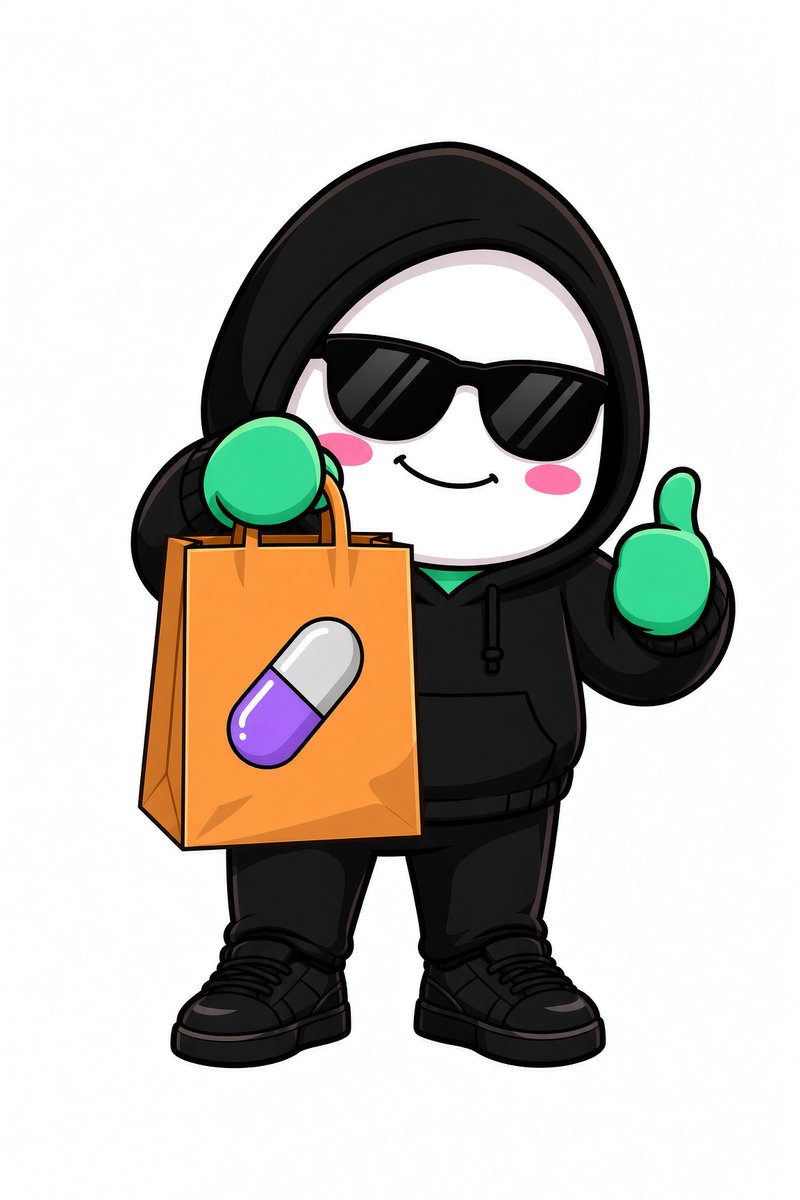 capsules_token's tweet photo. The official plug of pumpfun.
Black hoodie. Shades on. Bag full of pure capsules. One hand dealing, the other giving the thumbs-up of pure conviction.
He’s not selling medicine.
He’s selling dreams.
He’s supplying the bag.
No utility. No roadmap. Just the most based dealer on Solana, restocking the chain one capsule at a time.
Respect the plug.
Ape the bag.
The only dealer who never rugs… he just pumps.