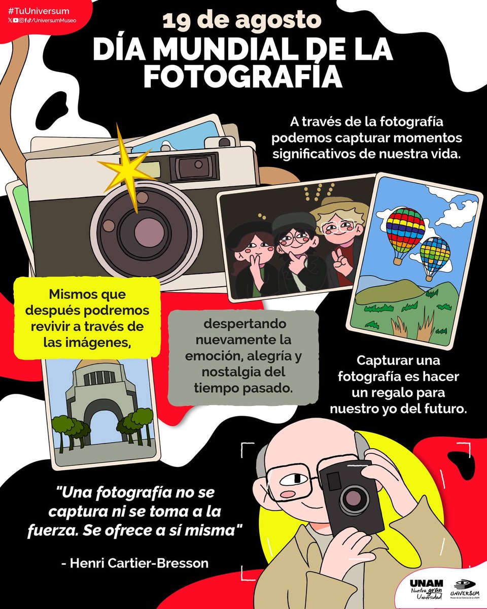 UNAM_MX's tweet photo. #UnDíaComoHoy se celebra el Día Mundial de la Fotografía 📸. En la actualidad, millones y millones de fotos se generan por minuto en el mundo: ¿estas imágenes 🤳 son para el momento y no para el recuerdo? > https://t.co/ps1WQYTC8z
Infografía de @UniversumMuseo 👇. https://t.co/VlgBCMzXtp