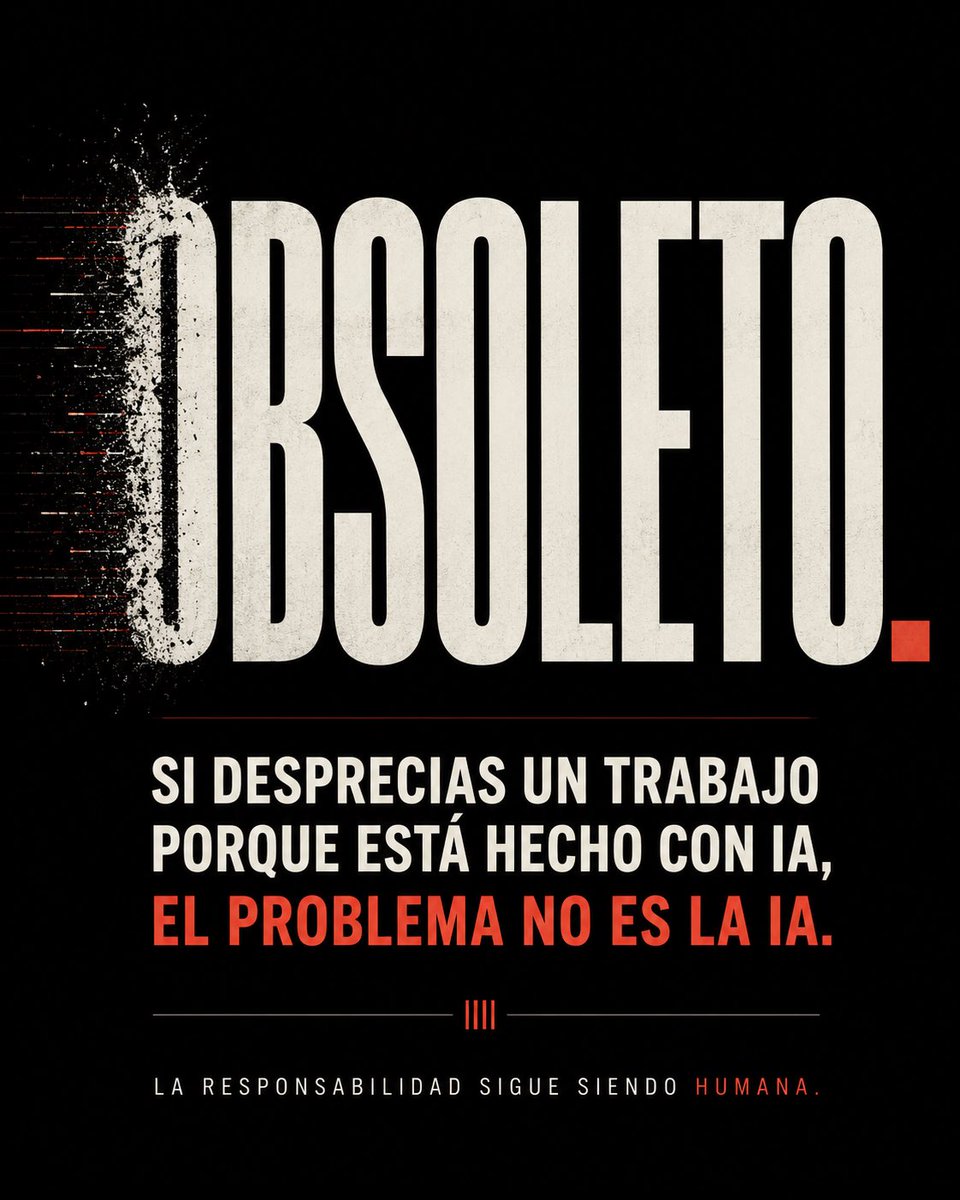 abayonas's tweet photo. Si desprecias un trabajo por estar hecho con IA, no defiendes la calidad.

Defiendes tu obsolescencia.

#IA #CEO https://t.co/VDFs2dCjrp