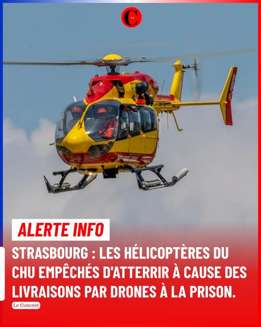 luckasdelille59's tweet photo. 🚨 Depuis trois semaines, les hélicoptères d’urgence ne peuvent plus atterrir de nuit à l’hôpital de Hautepierre, à Strasbourg, en raison de drones qui sont utilisés pour livrer des détenus à la prison de l’Elsau, située à quelques kilomètres.
Les appareils doivent désormais se poser au Nouvel hôpital civil, ce qui rallonge de 30 à 40 minutes le transport des patients. Un délai qui peut être critique, notamment en cas d’hémorragie.
➡️ Depuis avril, 19 drones ont été signalés au-dessus de l’hélistation de l’hôpital. Une réunion est prévue cette semaine en préfecture pour trouver des solutions. 
La France d’aujourd’hui 😡