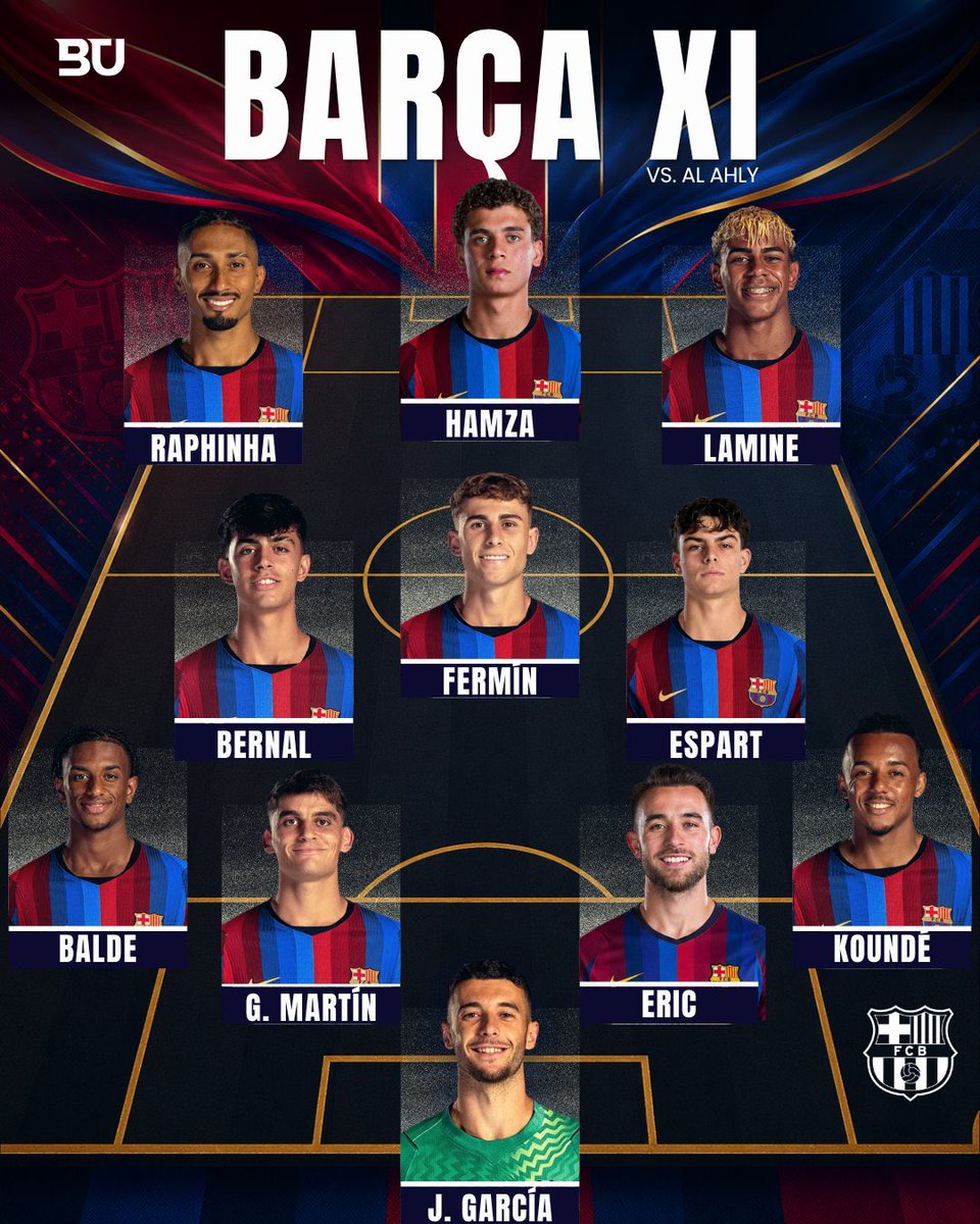 BarcaFRNews's tweet photo. 🚨🚨 OFFICIEL 🚨🚨

𝗟𝗘 𝗫𝗜 𝗗𝗨 𝗙𝗖 𝗕𝗔𝗥𝗖𝗘𝗟𝗢𝗡𝗘 𝗖𝗛𝗢𝗜𝗦𝗜 𝗣𝗔𝗥 𝗛𝗔𝗡𝗦��� 𝗙𝗟𝗜𝗖𝗞 𝗣𝗢𝗨𝗥 𝗔𝗙𝗙𝗥𝗢𝗡𝗧𝗘𝗥 𝗔𝗟 𝗔𝗟𝗛𝗬 𝗔 𝟮𝟬𝗛𝟬𝟬 🔥⚔️

Joan Garcia
Kounde, Eric, Martín, Balde
Espart, Bernal, Fermín
Yamal, Hamza, Raphinha

VAMOS 👊🔵🔴 https://t.co/bDw8eO2M96