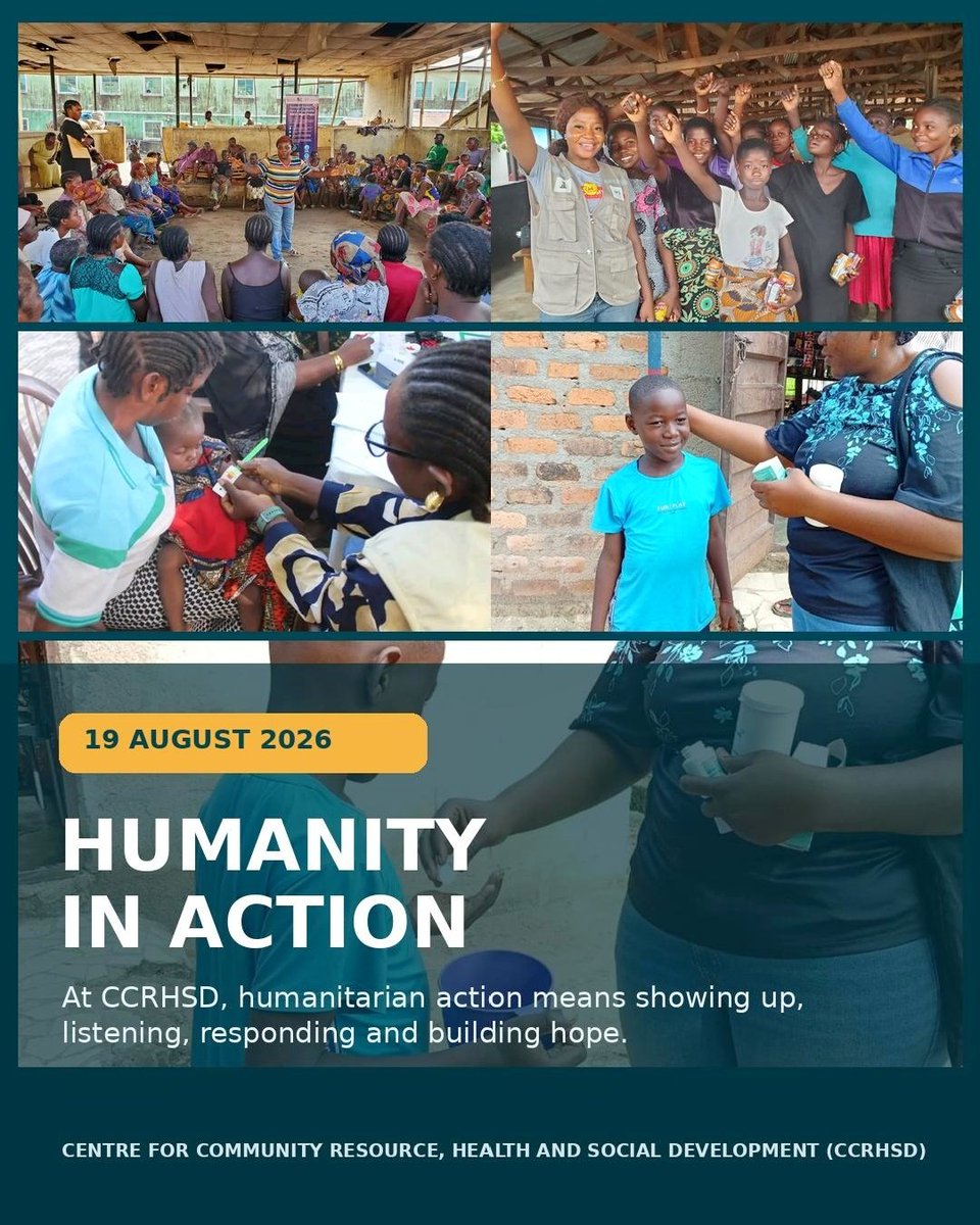 CCRHSD_NIGERIA's tweet photo. Humanity in Action

This World Humanitarian Day, we celebrate the spirit of humanity and the shared effort to build safer, healthier, and more resilient communities.

At CCRHSD, humanitarian action is part of what we do every day. Through partnerships with APIN Public Health Initiatives, Notify Health, ActionAid Nigeria, and Sightsavers, we continue to reach vulnerable communities with healthcare, protection, GBV prevention and response, support for women and children, and essential medicines.

From IDP camps to host communities, we remain committed to putting people at the centre of humanitarian action... restoring dignity, creating hope, and building stronger communities.

#WorldHumanitarianDay  #HumanitarianAction