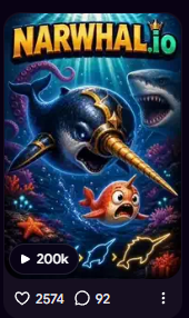 RaseGames's tweet photo. 200,000 plays in 3 days... honestly wasn't expecting NARWHAL .io to blow up like this so fast 🤯

Huge thanks to everyone playing, sharing, and sending feedback!

If you haven't tried it yet, link in replies 👇

#indiedev #webgames #astrocade https://t.co/OckhtEODeZ
