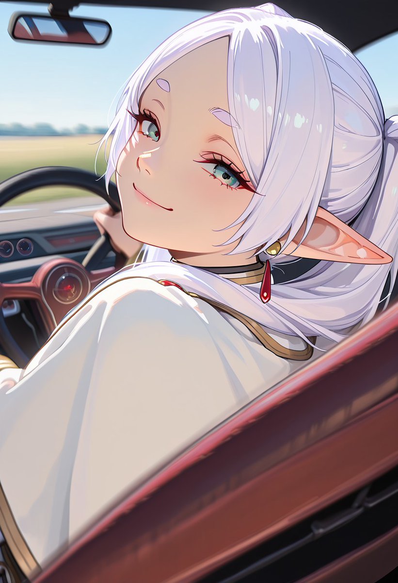 FrierenForever's tweet photo. Frieren taking the wheel and looking back like that 😌 #Frieren #葬送のフリーレン #FrierenBeyondJourneysEnd #フリーレンFA https://t.co/1xN2jd8TLl