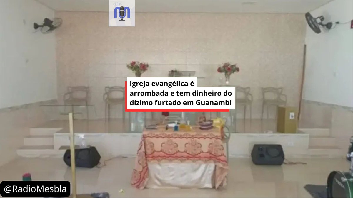 RadioMesbla's tweet photo. Uma igreja evangélica foi arrombada em Guanambi, no sudoeste da Bahia. O criminoso invadiu o local e furtou dinheiro do dízimo. O caso é investigado pelas autoridades. 

#RadioMesbla #Guanambi #Bahia #Furto #Polícia #Investigação https://t.co/EN3SGeVMLw