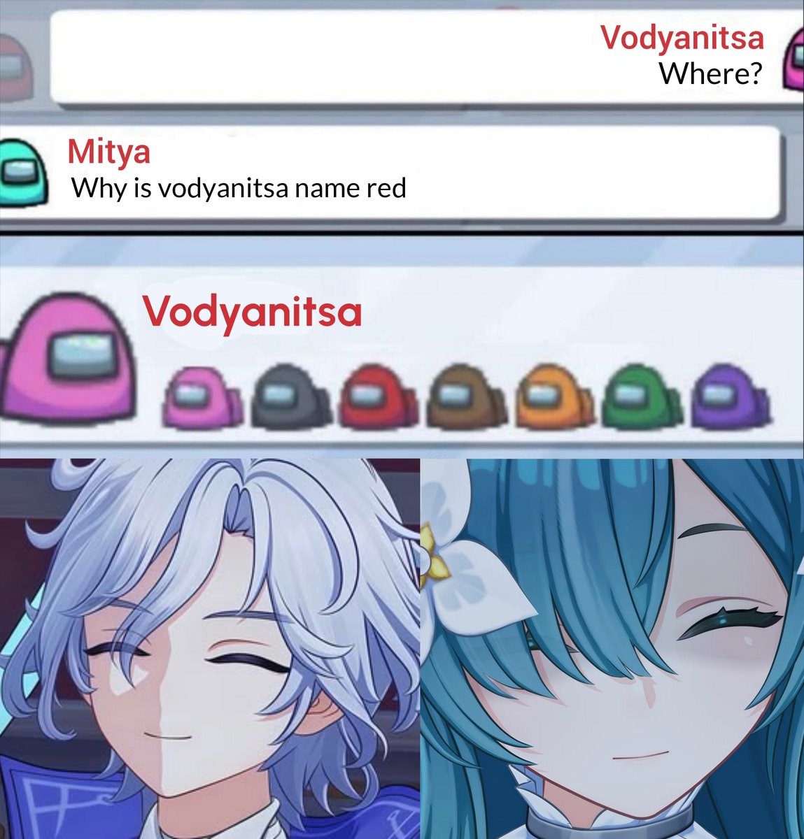 Kzscphdlover's tweet photo. Saw this old among us meme and thought they'd fit the best
#mitya #Vodyanitsa https://t.co/mWPftlx69w