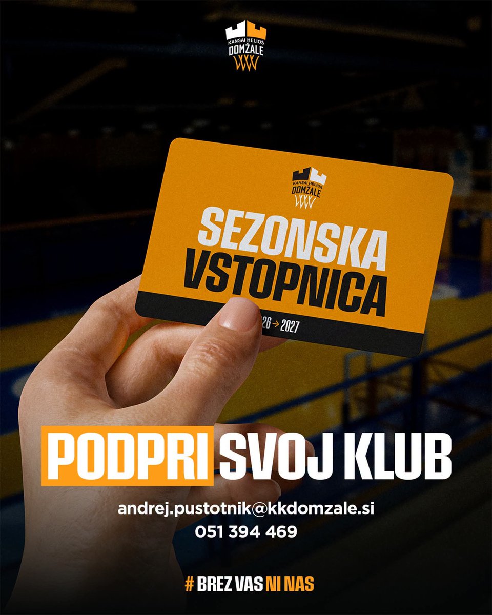 KKDomzale's tweet photo. Podpri klub, kupi sezonsko, uživaj na tekmah! Bodi z nami v dvorani! #brezvasninas 
https://t.co/mXT2LcMYne https://t.co/fkIKFa4bnj