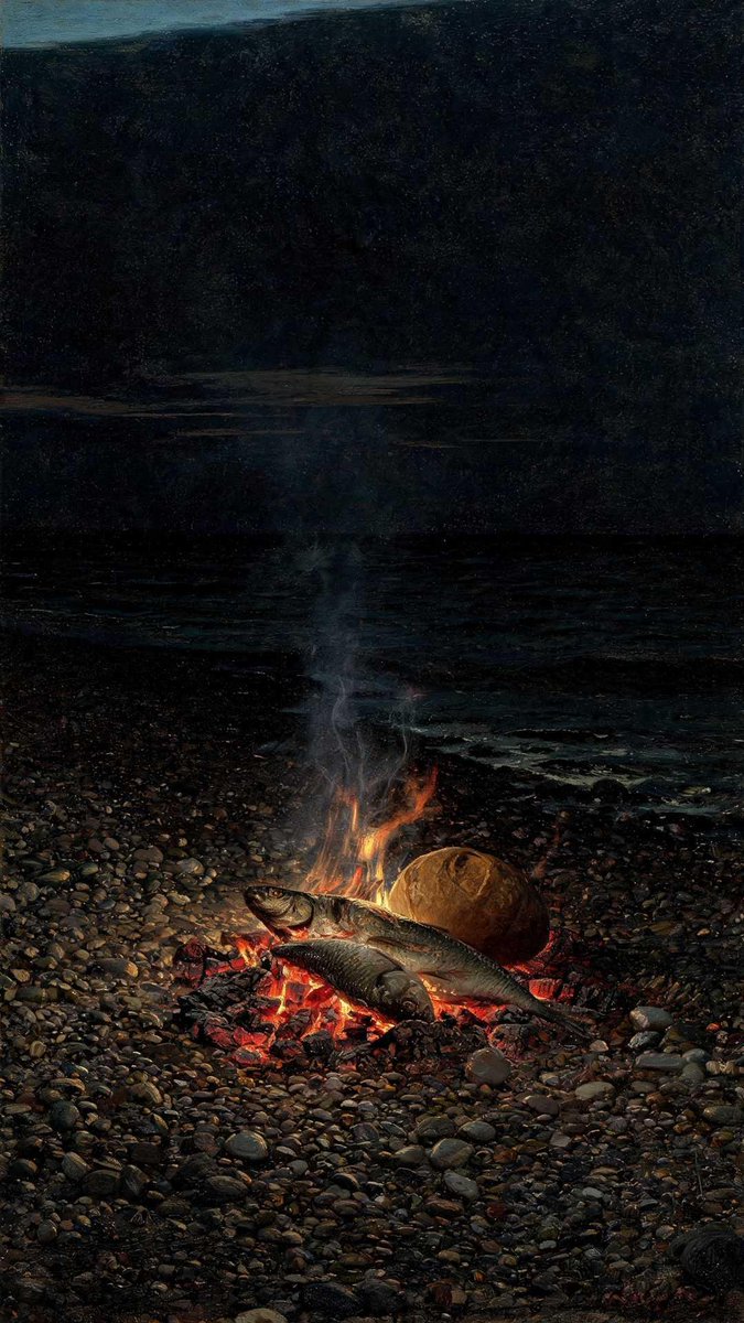 Adam_FaithfulM's tweet photo. Peter warmed his hands over the fire that ruined him.

John 18:18. The servants and officers had made a fire of coals, for it was cold. And Peter stood with them and warmed himself.

A charcoal fire. In the courtyard of the high priest. In the dark.

That's where it happened. Not on a battlefield. Not under torture. Next to a fire, warming his hands, when a servant girl looked at him too long.

I know not the man.

He said it three times. The third time, he was cursing and swearing while he said it. Fisherman's mouth coming back out of him like the old life never left.

Then the rooster.

Luke 22:61. And the Lord turned, and looked upon Peter.

Jesus was being beaten inside that house. Face already swelling. And through a doorway or across a courtyard, He turned His head and found Peter's eyes.

He didn't say anything. He just looked.

And Peter went out and wept bitterly.

This is the man who walked on water. The man who pulled a sword on an armed detachment. The man who said I will lay down my life for thy sake.

He folded in front of a servant girl. Beside a fire. In the cold.

Now watch what the Bible does.

The Greek word for that charcoal fire is anthrakia.

It appears exactly twice in the entire New Testament.

Once in the courtyard where Peter denied Him.

And once on a beach in Galilee. After the resurrection. John 21:9. As soon as they were come to land, they saw a fire of coals there, and fish laid thereon, and bread.

Jesus built it Himself.

He rose from the dead, conquered the grave, held the keys of death and hell, and then He gathered driftwood on a beach and built a charcoal fire and cooked breakfast.

For Peter.

He rebuilt the scene. The smell of the coals. The cold morning air. Everything Peter's body remembered from the worst night of his life, Jesus put it back in front of him on purpose.

And then He asked him three times.

Lovest thou me. Lovest thou me. Lovest thou me.

One question for every denial.

He didn't ask Peter to explain himself. Didn't make him relive the cursing. Didn't say I told you so, even though He had told him so, word for word, rooster and all.

He stood him next to the same fire and gave him three chances to say the opposite of what he said last time.

Peter was grieved the third time. He felt the arithmetic. He knew exactly what was being counted.

And every answer Jesus gave him wasn't punishment.

It was a job.

Feed my sheep.

The man who denied Him three times preached at Pentecost, and three thousand souls were saved. The coward from the courtyard died on his own cross, and the tradition says he asked to be hung upside down because he wasn't worthy to die like his Lord.

That's what Jesus does with failure.

He doesn't avoid the place where you fell. He doesn't tiptoe around it. He doesn't pretend it didn't happen.

He builds a fire in that exact spot and waits for you there.

The thing you did, the night you're still ashamed of, the words you can't take back, the moment you found out what you were actually made of.

He's not going to make you crawl past it.

He's going to meet you in it.

There's a fire on the beach.

He already cooked.

Come and dine.