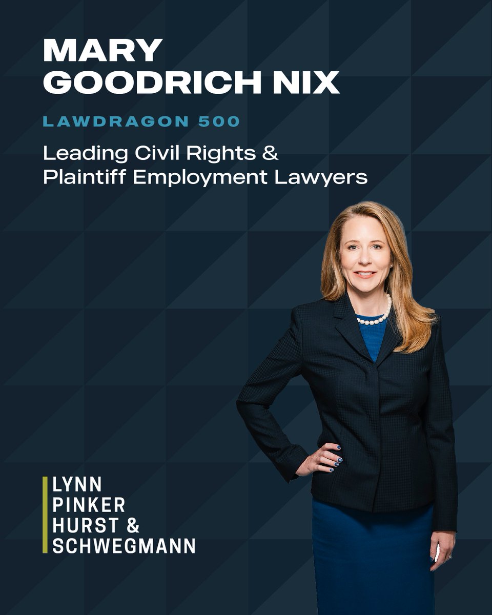 LynnPinker's tweet photo. LPHS partner Mary Nix has been named to the 2026 Lawdragon 500 Leading Civil Rights &amp; Plaintiff Employment Lawyers. One of just 10 Dallas attorneys selected, Mary's recognition reflects the skill, strategy and relentless advocacy she brings to every case. https://t.co/eudwy7uilX https://t.co/RxTLMxhKRg