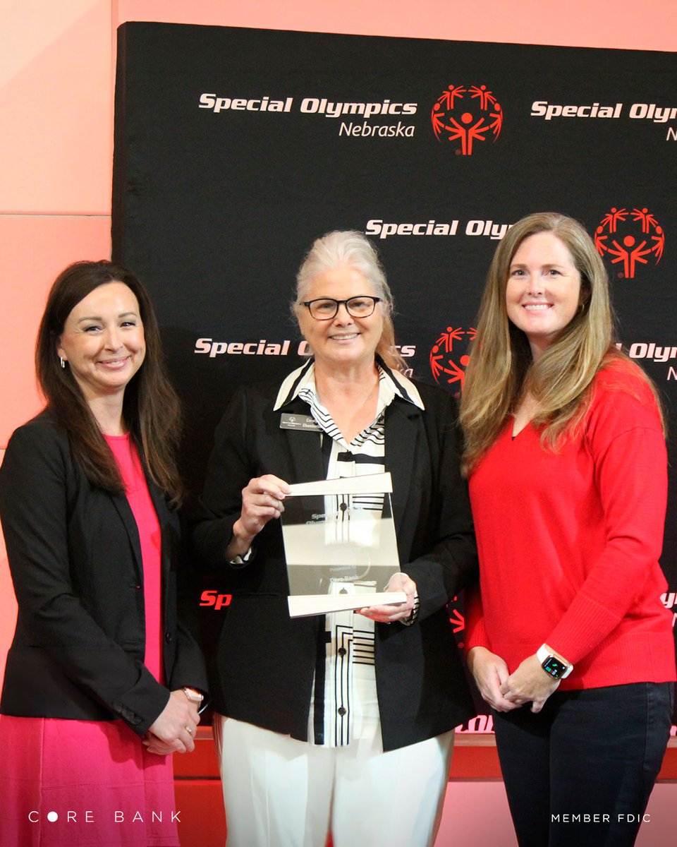 corebank's tweet photo. We are honored to have received a Champion of Greatness award from @sonebraska yesterday morning. Thank you, Special Olympics, for all you do in Omaha and beyond to support #inclusion 👏 https://t.co/x7Zp43nxpz