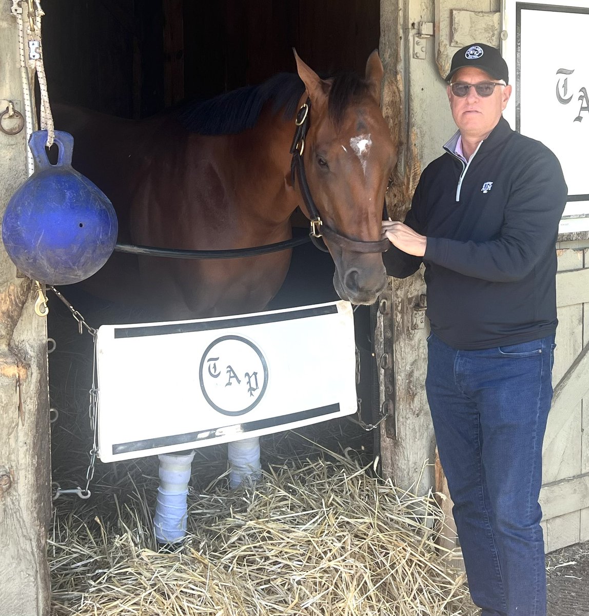 tjwilkin's tweet photo. .@PletcherRacing with Jim Dandy winner Renegade at his barn at the Oklahoma Training Track Wednesday morning. Figures to be one of the favorites in next Saturday’s Travers Stakes. @theTDN https://t.co/eRt5Wsj6ju