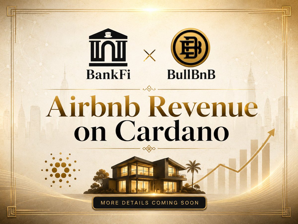 BankFiOfficial's tweet photo. BankFi x @BullBnBLP is coming!

We’re excited to announce a new initiative bringing Airbnb revenue opportunities to BankFi through our partners @BullBnBLP and @BullCoin_ada.

BankFi will serve as the launch partner, helping make their Airbnb ownership and operating expertise accessible to users across Cardano.

A new category of sustainable rewards is opening up, and this is only the beginning.

More details coming soon.

It pays to $BANK with us.