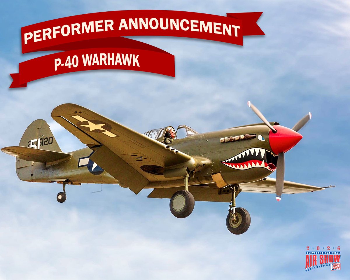 cleairshow's tweet photo. No better way to celebrate National Aviation Day than with a performer announcement!

Thom Richard will be flying a P-40 Warhawk in the CLE for the first time! Air Show fans, you won’t want to miss this beast in the air… 🤯

#CLEAirShow #RedWhiteBlues https://t.co/JTPU6J3ckH