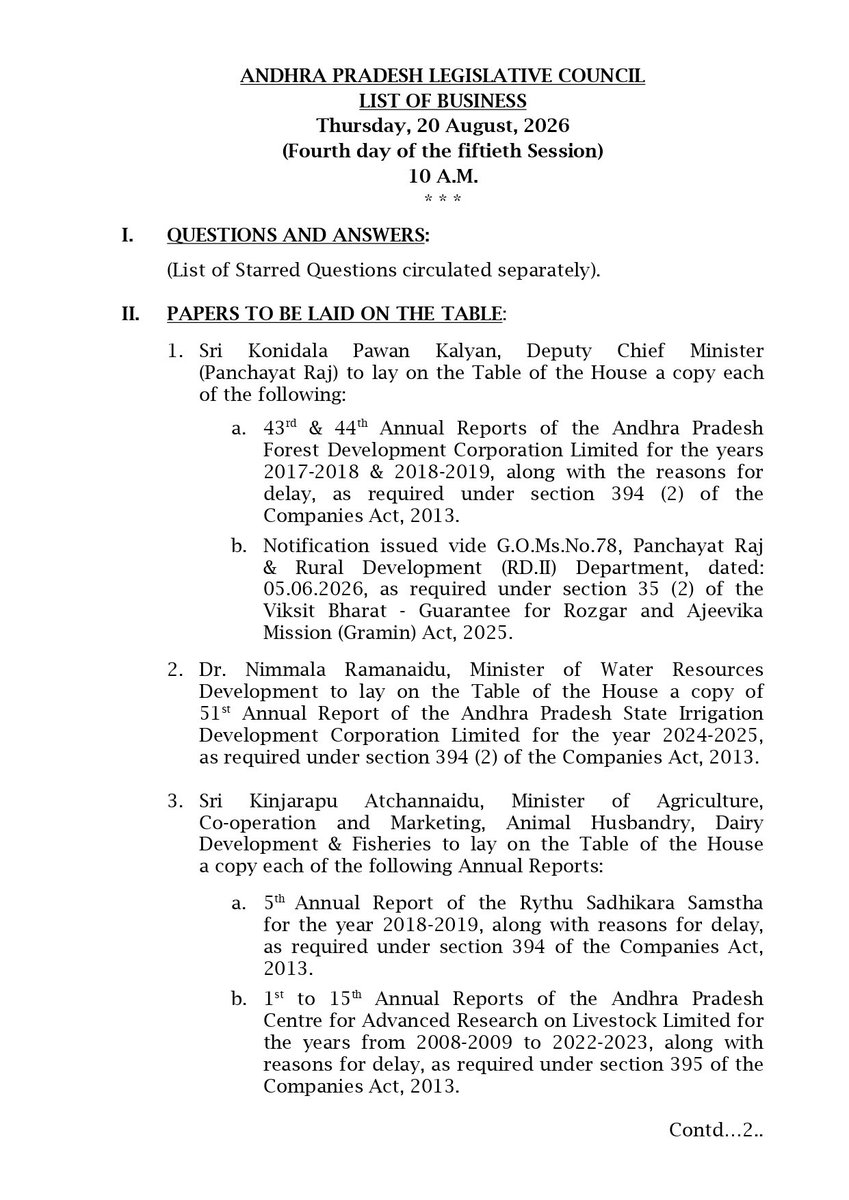 CouncilAndhra's tweet photo. Legislative Council - List of Business for 20.08.2026 (Thursday)

(1/4) https://t.co/SLqai9ydCu