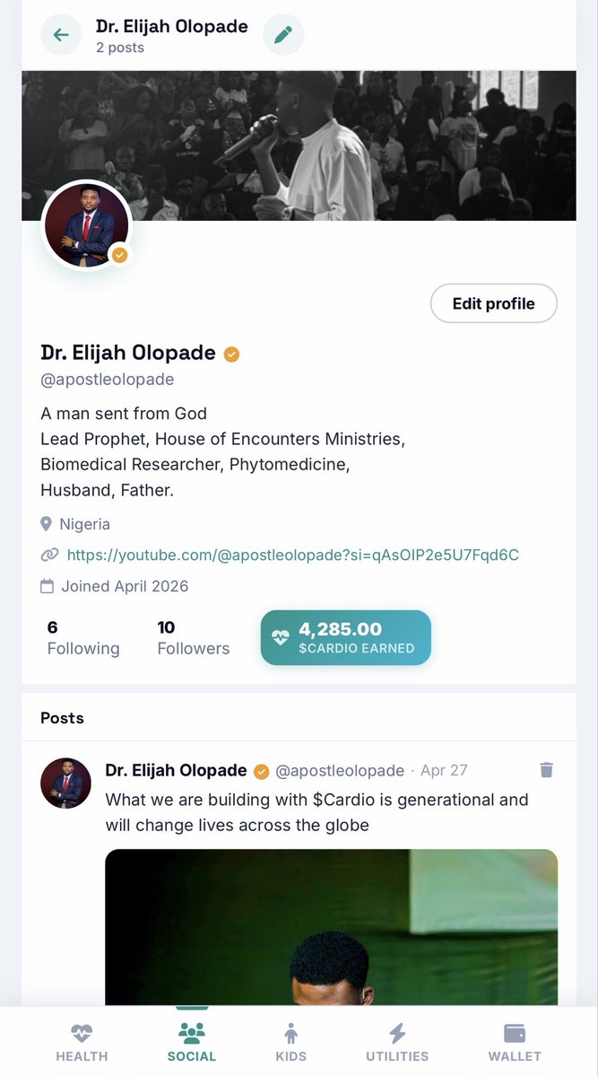 apostleolopde's tweet photo. Today marks an exciting milestone for Cardio Nexus. We have officially completed successful testing of our integrated digital wallet feature.
When you sign up, you automatically receive a dedicated licensed bank account number unique to your profile. Top up your balance effortlessly using multiple convenient funding channels:

 - Direct bank transfers
 - Debit and credit cards
 - USSD quick codes
 - Integrated online payment gateways

Your wallet balance unlocks seamless transactions across healthcare and digital lifestyle services. You can easily pay for virtual medical consultations, settle utility bills, or subscribe to premium social media features like verified blue ticks.
Healthcare meets modern financial utility at Cardio Nexus.

Cardio Nexus (@CardioUtilities )
Powered by the Cardio token (@Cardio1g )

What do you think @ProphetJoelO @sirmapy