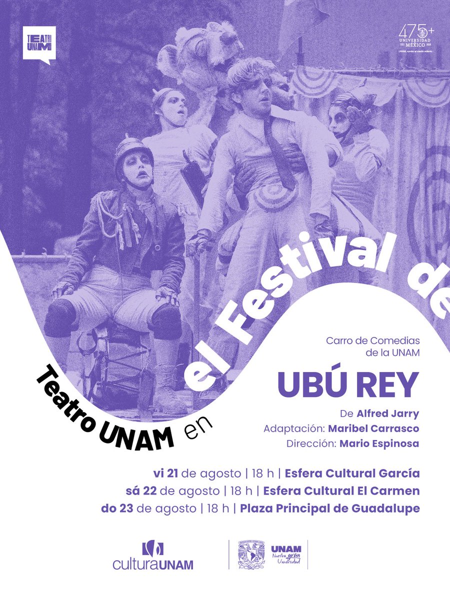 teatrounam's tweet photo. ¡Tres producciones de Teatro UNAM llegan al Festival de Teatro de Nuevo León 2026! Nos emociona compartir con el público del norte del país estas historias: UBÚ REY 🎯, EL PESO DE LAS HORMIGAS 🐜  y MI HERMANO NO MURIÓ COMO UN NIÑO HÉROE 🇲🇽 ¡tendrán funciones gratuitas! https://t.co/wb1BuOEqlI