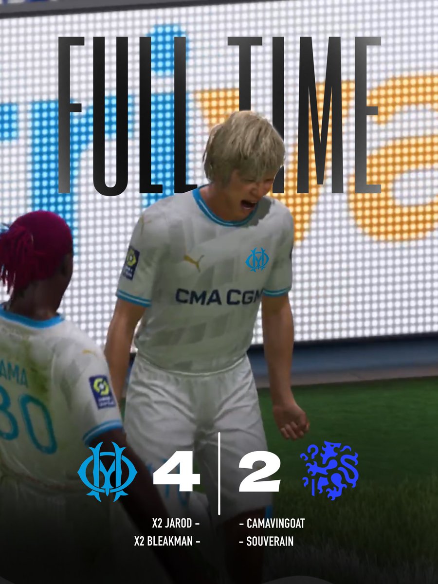 EliteProLeague_'s tweet photo. FIN DU MATCH ! ⚽️

La Massilia démarre en force leur tournoi d’avant saison avec un 4-2 💪

La tempête Jarod et l’ouragan Bleakman se sont abattus sur London Blues ⛈️🤐

Direction Paris à 21h00 ➡️ https://t.co/BxiVn23psd