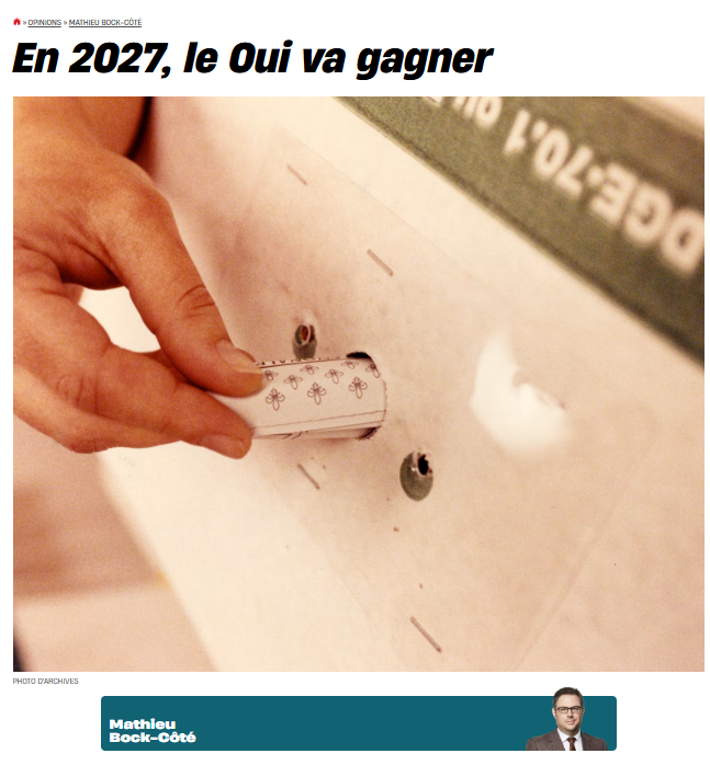 acormierd's tweet photo. Il y a moins d'un an, en octobre 2025, Bock-Côté défendait l'idée qu'il fallait tenir un référendum rapide sur la sécession, dès la première ou seconde année d'un mandat péquiste (2027-2028).

En 2026, il découvre que Trump est au pouvoir, que les Québécois ont plus peur des États-Unis que du Canada et qu'il faudrait peut-être attendre les « conditions gagnantes » quand Jupiter sera en Verseau dans la semaine des quatre jeudis, si jamais c'est possible, s'il-vous-plaît, mais tout de même dans un premier mandat...

Lui qui a toujours défendu le modèle de Parizeau - soit tenir un référendum rapidement après la prise du pouvoir - il défend aujourd'hui la stratégie de Lévesque d'une consultation tardive à la fin du mandat, prenant le risque que l'inévitable insatisfaction envers le gouvernement affecte négativement le résultat référendaire.

En sous-texte, il semble découvrir que la tenue d'un référendum perdant serait catastrophique pour la nation et que c'est pour cela qu'il ne faut pas en tenir du tout (d'abord parce qu'il serait non-effectif et ensuite car il serait perdant), mais semble incapable d'aller à la conclusion logique de sa propre réflexion par crispation partisane.

Bock-Côté est un homme brillant, mais dès qu'il est question du Parti québécois, il enlève son chapeau d'analyste pour devenir un propagandiste de son parti, peu importe les prises de position de ce dernier, même si elles vont à l'encontre de ce qu'il disait auparavant.

Chez lui, malheureusement, la loyauté au parti prime sur la cohérence intellectuelle.

Espérons que cela puisse changer à l'avenir, pour le bien de tous.