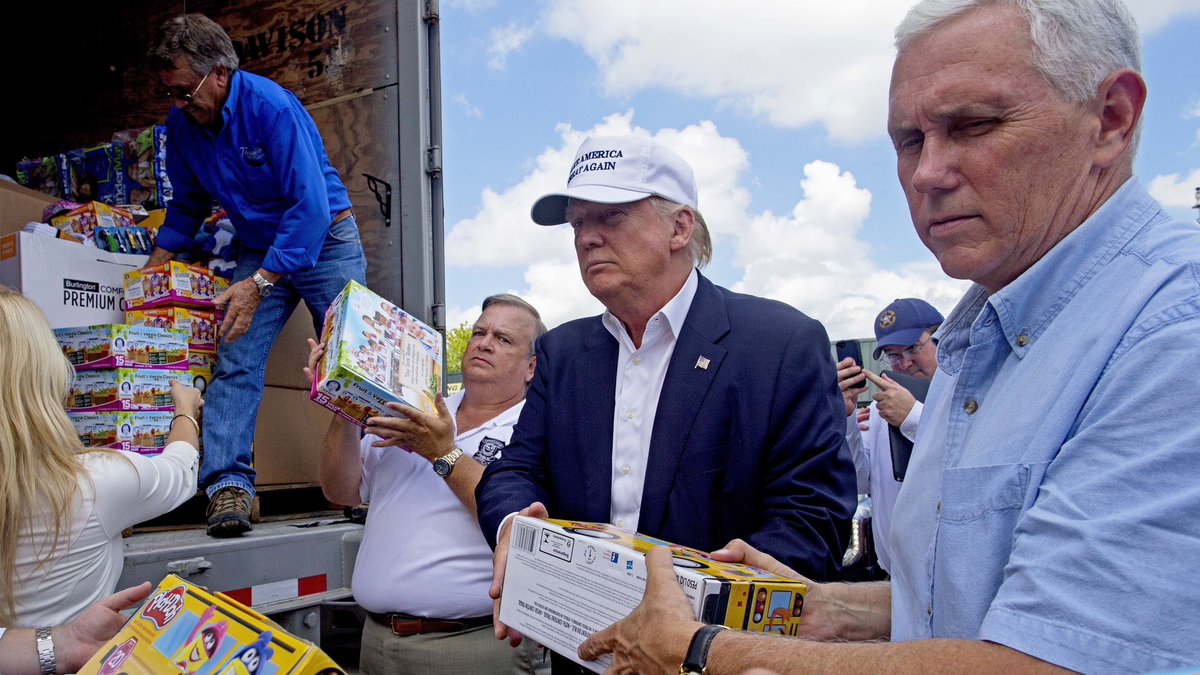 10YearsAgoLive's tweet photo. Republican nominee Donald Trump tours flood-ravaged areas around Baton Rouge, Louisiana, surveying damage from the historic flooding.

He criticizes the federal response and says President Obama should not be on vacation in Martha’s Vineyard while the state recovers. https://t.co/I9Ejl0Ng4H