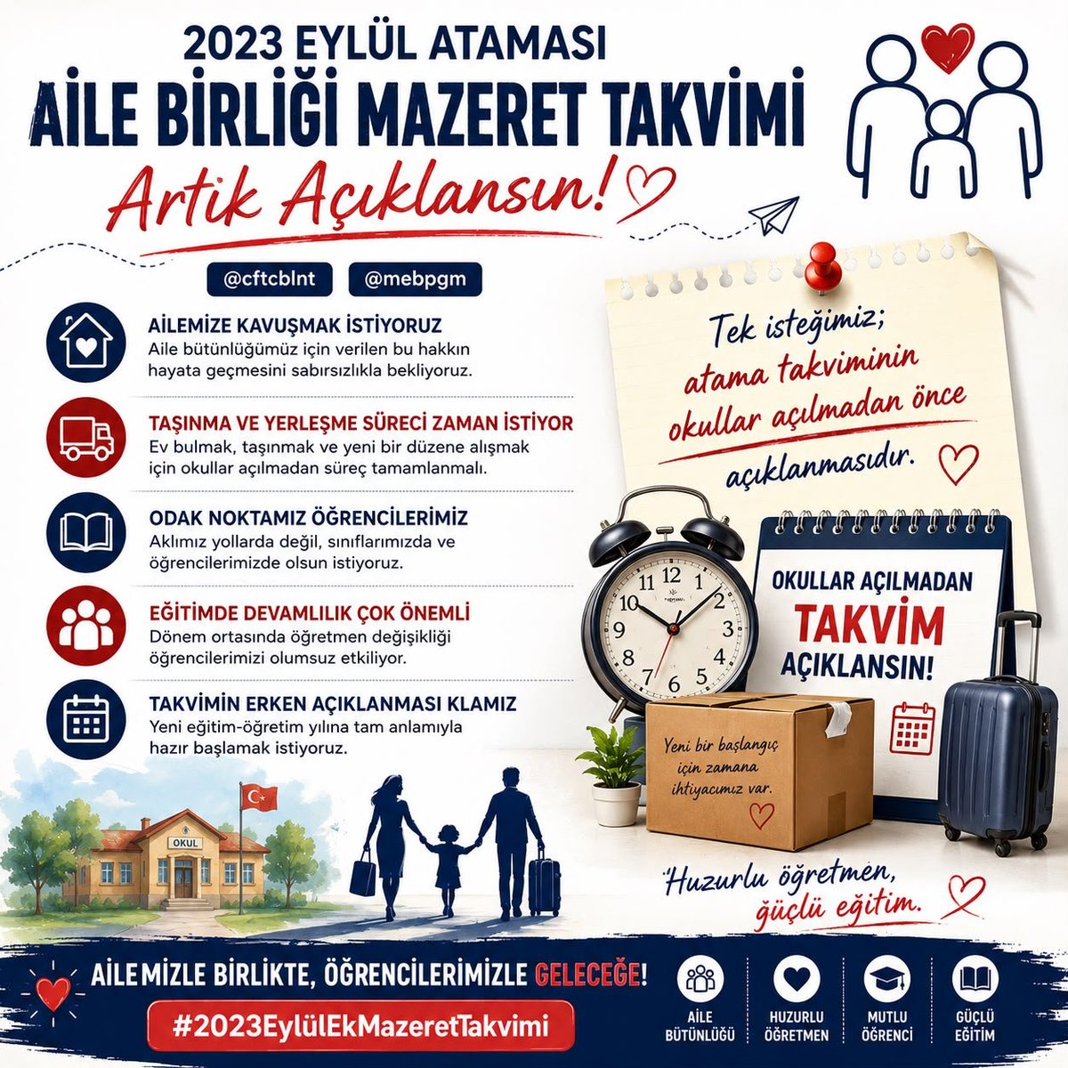zeliha586127342's tweet photo. Sayın bakanımız, eylül ayında yapılması planlanan ek mazeret tayini takviminin yayımlanmasını ve yer değiştirme işlemlerinin eğitim-öğretim yılı başlamadan önce tamamlanmasını talep ediyoruz.
 @YilmazzGuney @Yusuf__Tekin #2023EylülEkMazeretTakvimi .,,,, https://t.co/oCAL1wwFwx