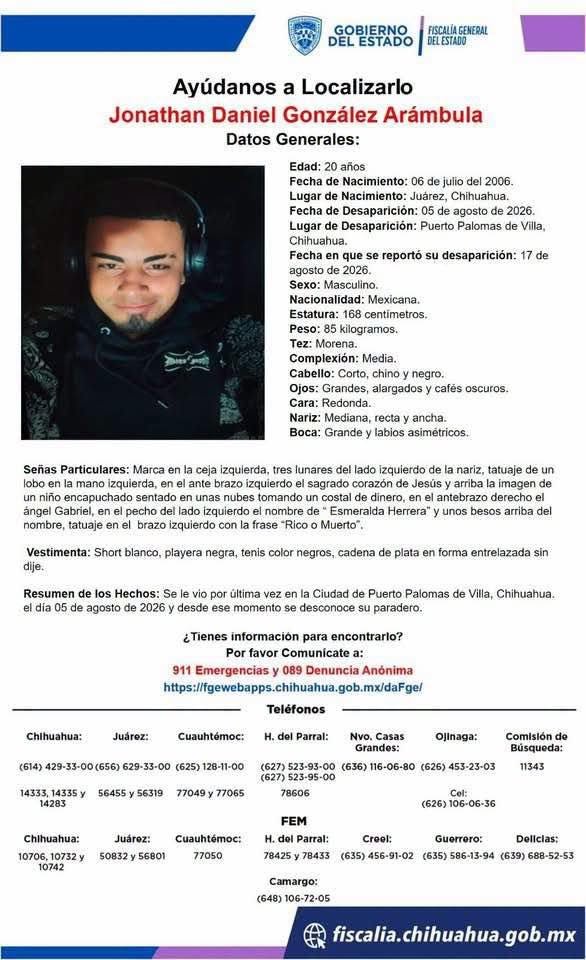 COBUPEM's tweet photo. Solicitamos de tu apoyo en difusión para dar pronta localización a Jonathan Daniel González Arámbula, cualquier información favor de comunicarse a los teléfonos al pie del boletin. #TodosEnLaBúsqueda https://t.co/pico42ZdZ0