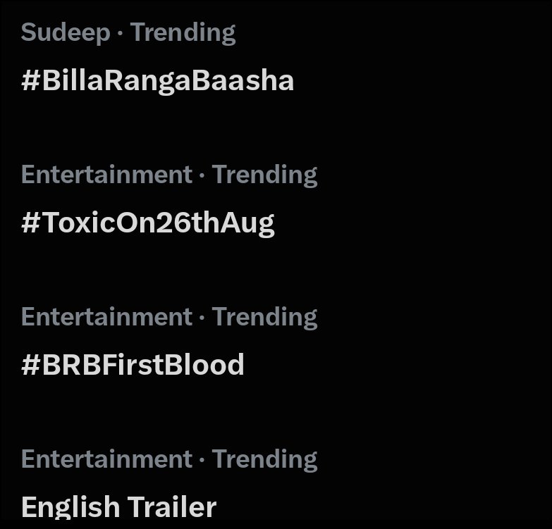 karur_abhi's tweet photo. #BRBFirstBlood 📈📈📈🔥

#ToxicTheMovie 🗿🗿💥

#Kannada Films on Top of the Chart. 🥵🥶

#BillaRangaBaasha #KicchaSudeep #Yash #ToxicOnAug26th #KFI #Sandalwood #KannadaCinema https://t.co/ClbtTOnSum