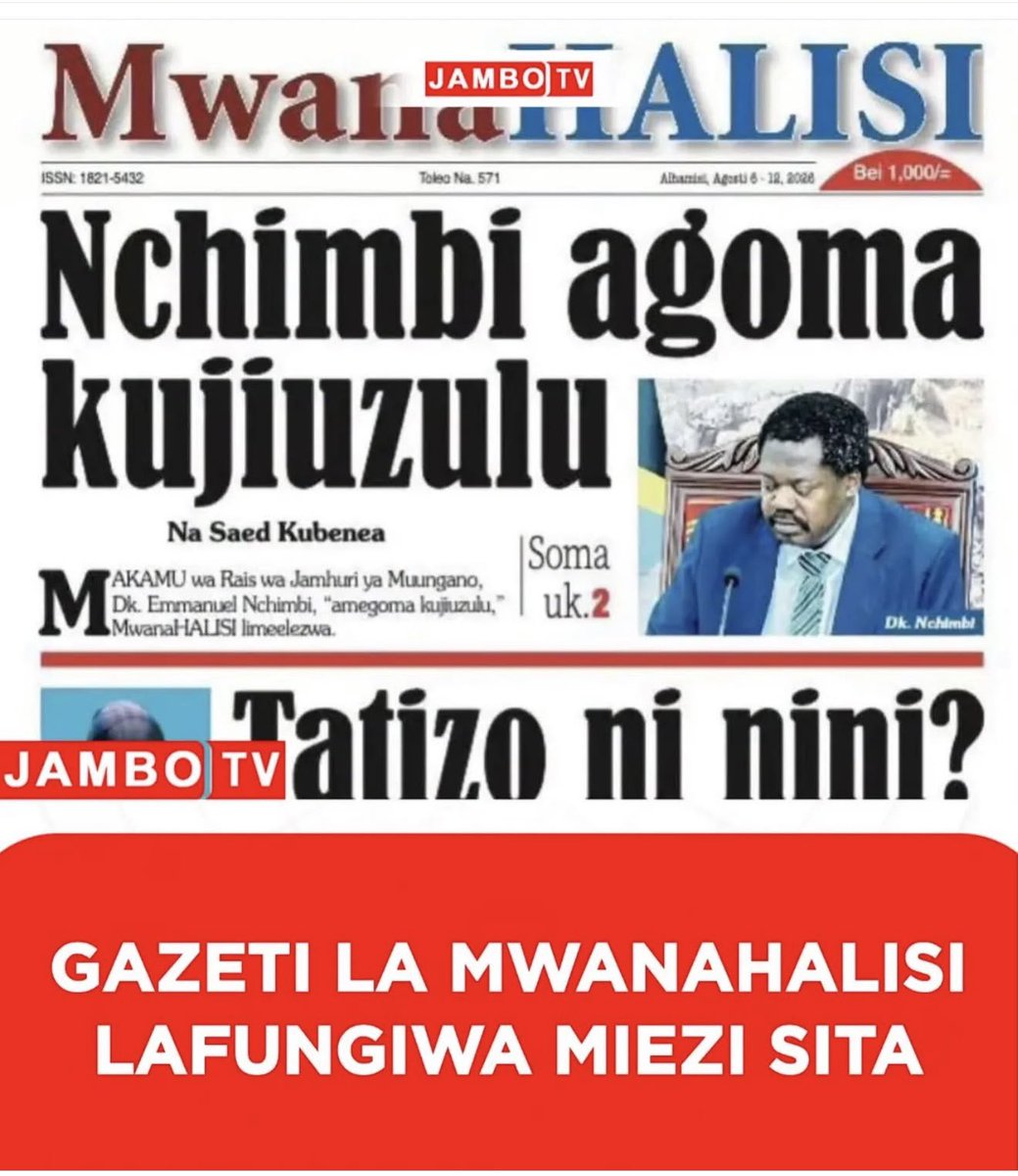 mangekimambi's tweet photo. Hii ndio Tanzania ya CCM ya awamu ya sita. 

Gazeti la mwanahalisi limefungiwa ila Jamvi la habari kwa vile limeandika habari anayoitaka Samia Suluhu basi lipo hewani. 

Magazeti yote mawili hayastahili kufungiwa sababu ya umuhimu wa uhuru wa habari….. 

Tuendeleee kupambana, hii hali lazma ikome.