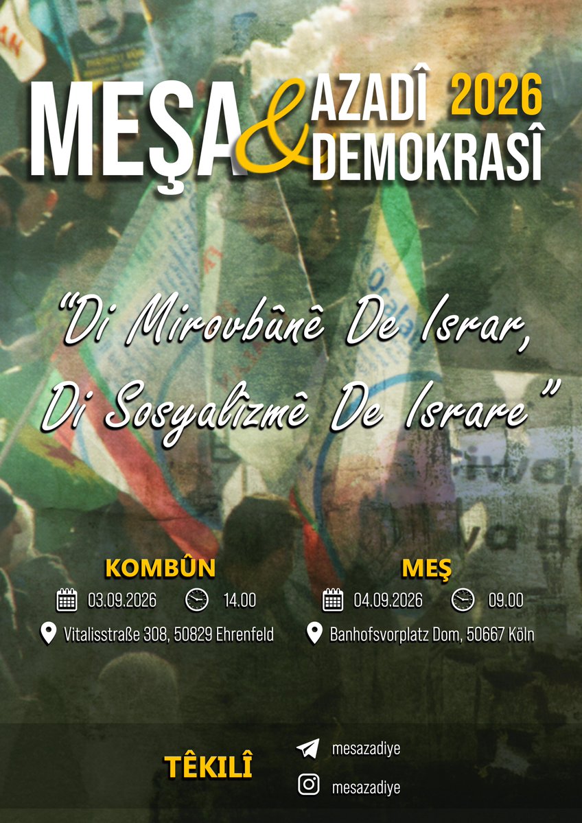 mesazadiye's tweet photo. “Em ji bo Azadî û Demokrasiyê dimeşin. Em gavên pêşîn ên rêya hezar kîlometreyî diavêjin.”

#freedomöcalan #mesazadiye https://t.co/L3DPorHsm1