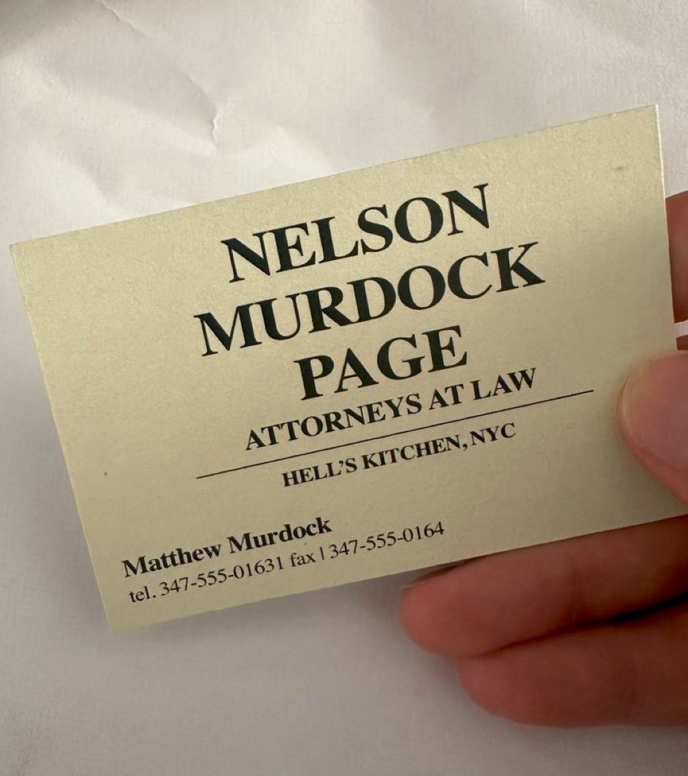 CultureCrave's tweet photo. A ‘Nelson, Murdock, &amp; Page’ business card was designed for Peter Parker’s wallet in ‘Spider-Man: Brand New Day’ 🕷️ 

(via @WilliamD1123) https://t.co/Fw7NQIshPL