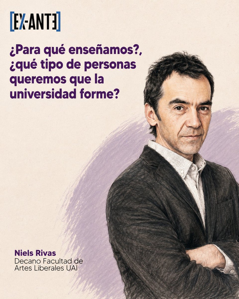 UAI_CL's tweet photo. OPINIÓN | EX ANTE 
¿Para qué enseñamos? ¿Para quién? ¿Qué tipo de personas queremos que la universidad forme?

En un mundo que cambia a gran velocidad, la educación superior no puede limitarse a actualizar contenidos. También debe atreverse a revisar sus propósitos, sus formas de enseñar y el impacto que busca generar.

El decano de la Facultad de Artes Liberales UAI, Niels Rivas, plantea temas que no podemos seguir postergando: formar pensamiento crítico, promover el bien común y preparar personas capaces de comprender y transformar el mundo.

Porque quizás el desafío no es solo enseñar algo distinto, sino preguntarnos para qué y cómo estamos educando.

Lee la columna completa aquí: https://t.co/DpBhTXn0j6

#EducaciónSuperior #Universidad #PensamientoCrítico #ArtesLiberales #UAI