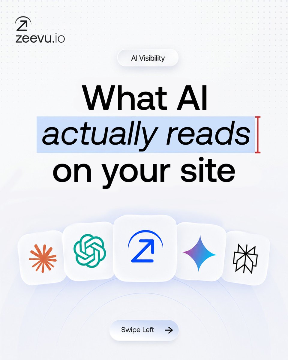 Zeevu_io's tweet photo. AI reads your site differently than Google: your llms.txt, your schema, whether pages answer questions, whether crawlers get in, whether the web backs your claims. Most guess. Zeevu audits all five metrics.

#Zeevu #AItracking #AEO https://t.co/VoAQkq4Baw