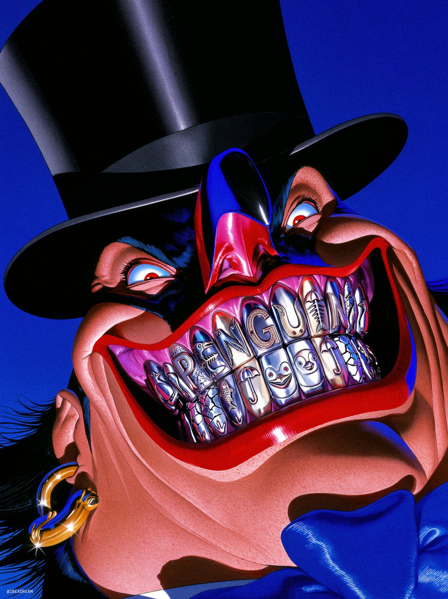 ibexdream's tweet photo. From the X-Men to Gotham. Pushed the mix further - all chrome and grillz, villains with teeth: Batman, Penguin, and Joker.

who should I do next? https://t.co/iYAL63Q4p5